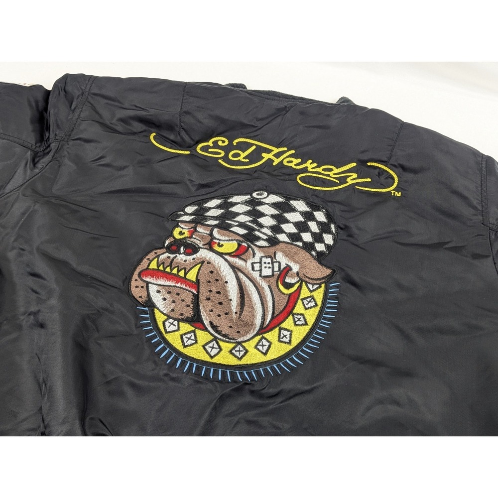 Ed Hardy Bomber Jacket Black Tattoo Patch Dragon Mens‎ Large - Picture 9 of 16